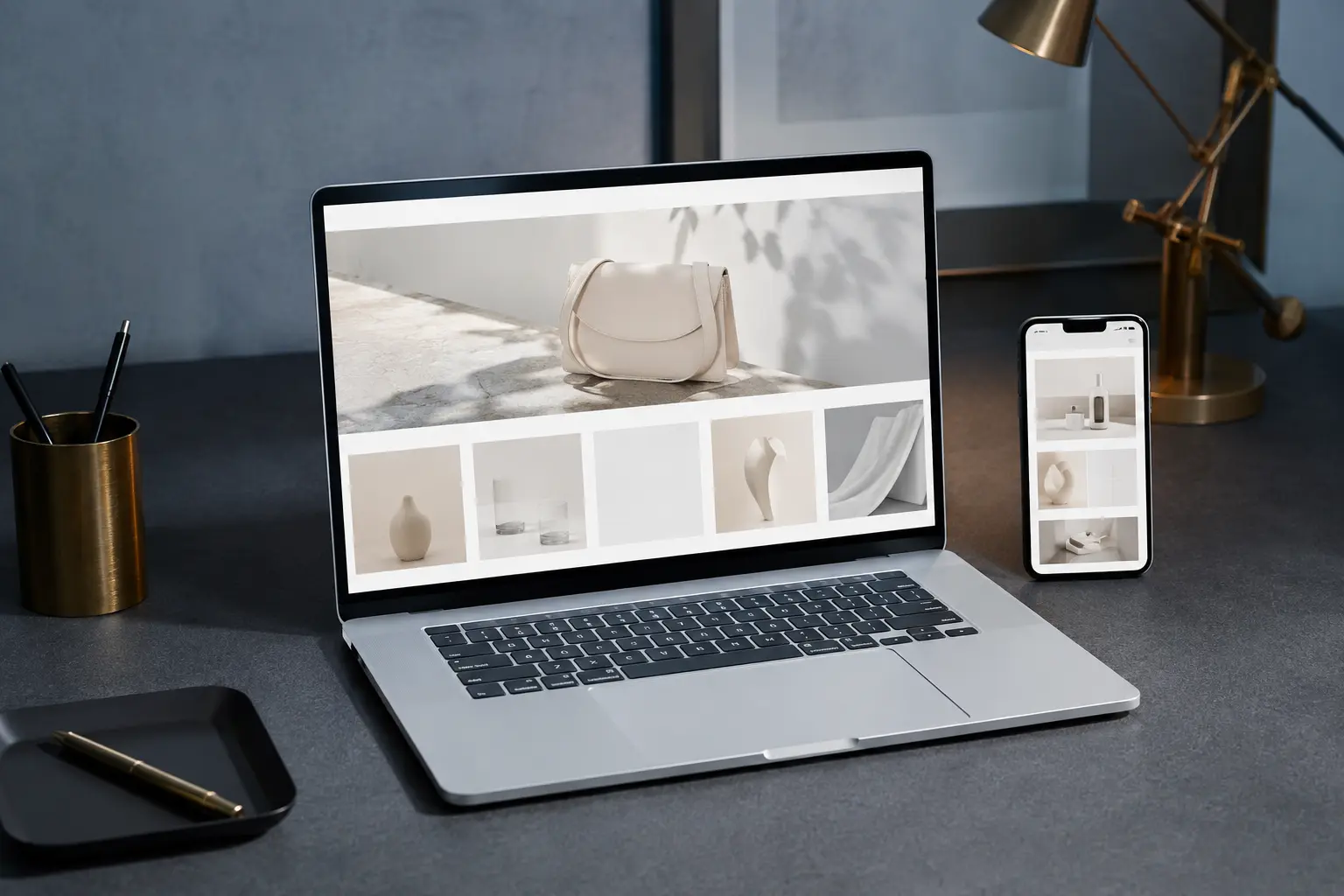 Illustrazione di un progetto web visualizzato su laptop e smartphone
