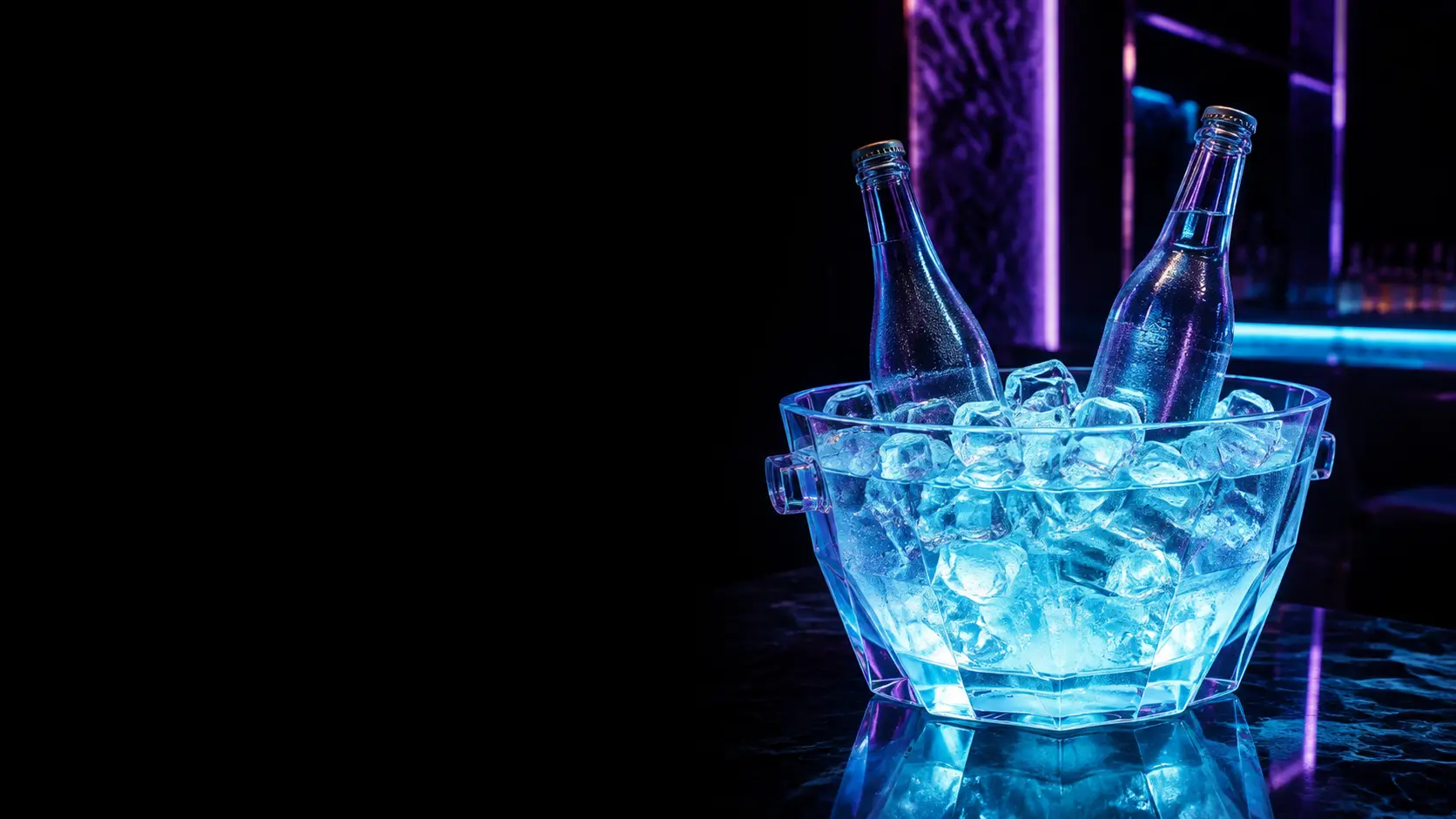 Ispirazione di secchiello LED luminoso su un banco bar in un club